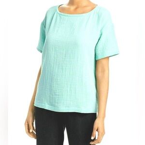 Eileen Fisher organic cotton lofty gauze top in Green Calypso